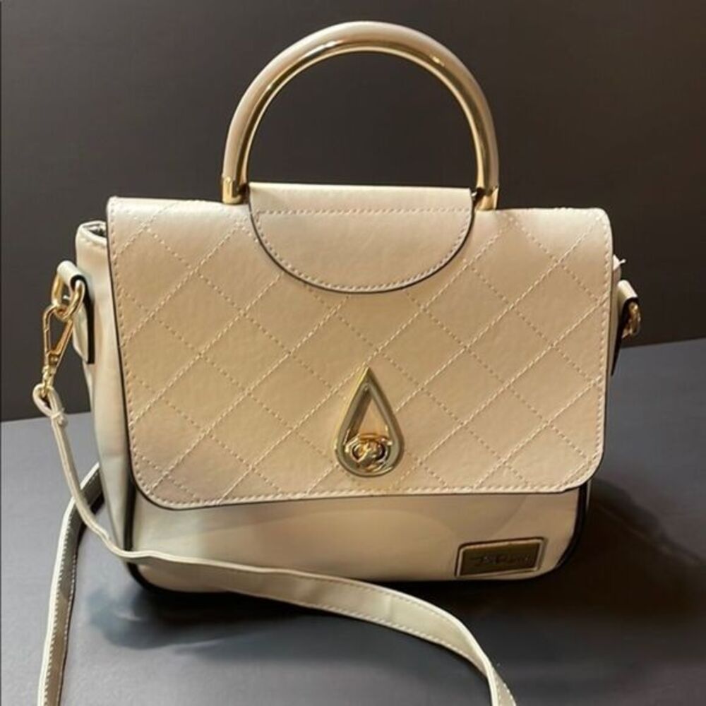 Bella Russo Womens Stone Gray Handbag with Detachable Stap.